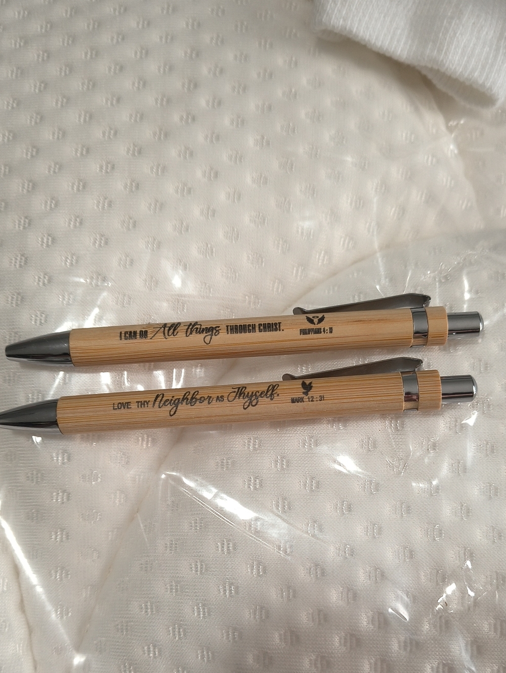 Wooden Click Pen Set - Natural Wood Finish NWOT W/ Scriptures